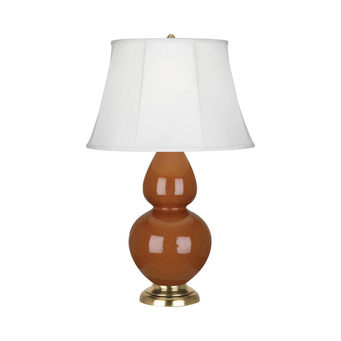 Double Gourd Large Accent Table Lamp in Cinnamon/Silk Stretch/Brass.