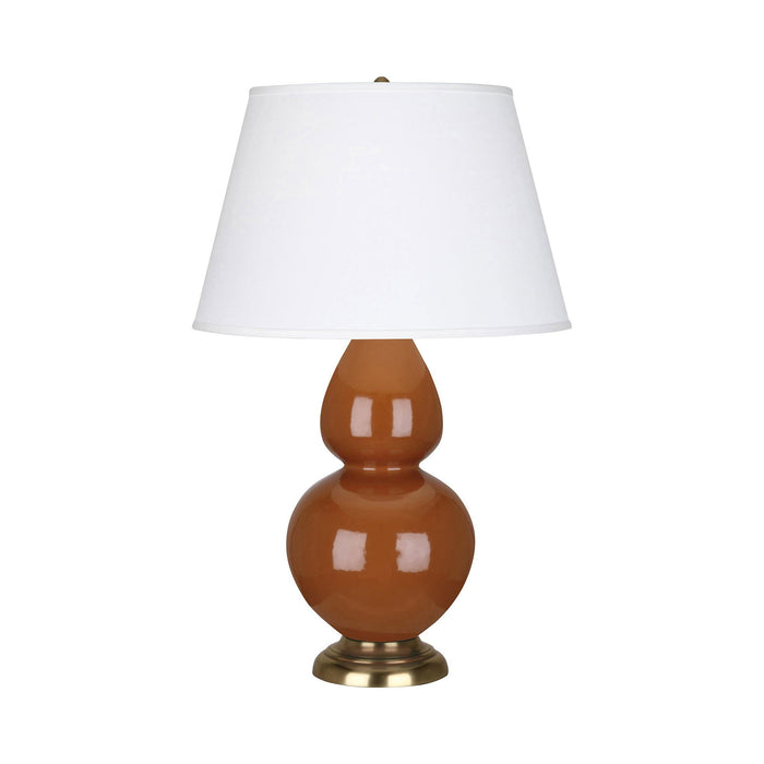Double Gourd Large Accent Table Lamp with Brass Base in Cinnamon/Fabric Hardback.