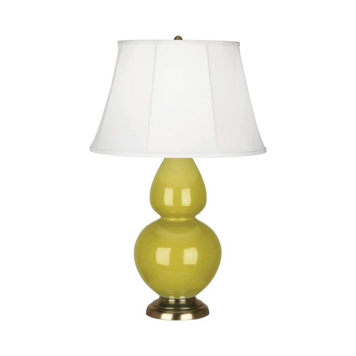 Double Gourd Large Accent Table Lamp in Citron/Silk Stretch/Brass.