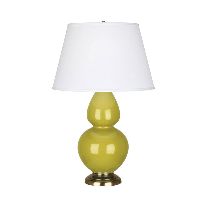 Double Gourd Large Accent Table Lamp with Brass Base in Citron/Fabric Hardback.