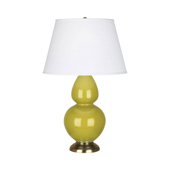 Double Gourd Large Accent Table Lamp in Citron/Fabric Hardback/Brass.