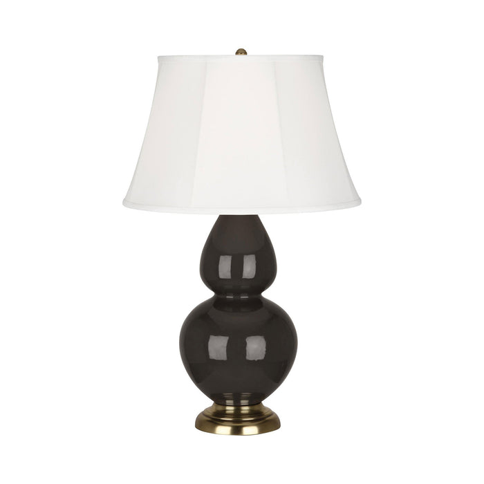 Double Gourd Large Accent Table Lamp with Brass Base in Coffee/Silk Stretch.