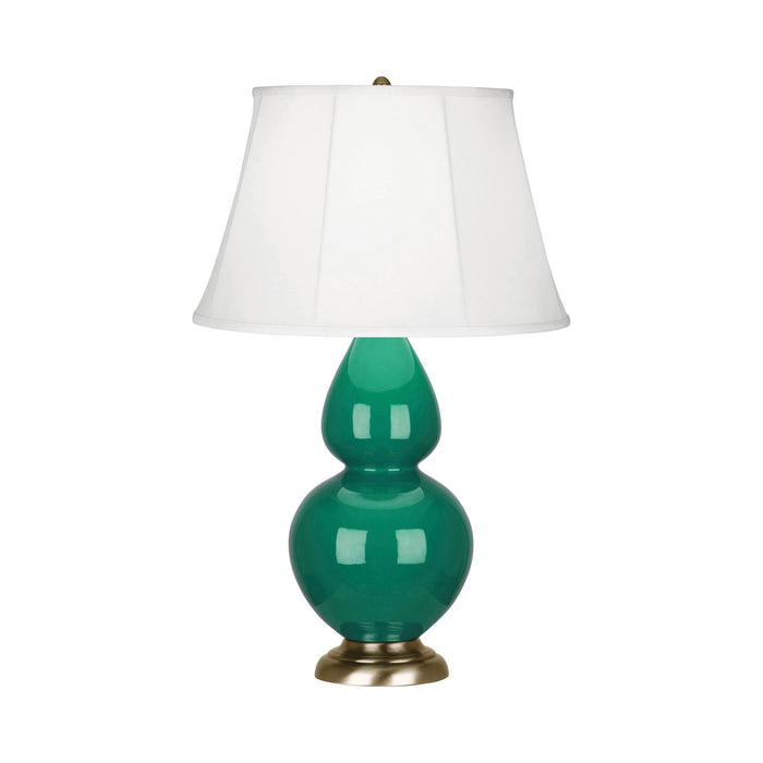 Double Gourd Large Accent Table Lamp in Emerald Green/Silk Stretch/Brass.