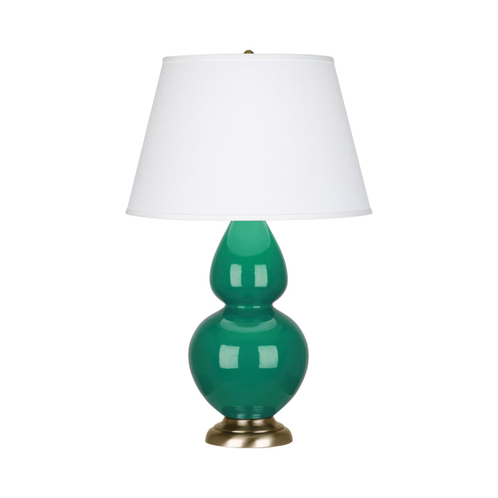Double Gourd Large Accent Table Lamp with Brass Base in Emerald Green/Fabric Hardback.