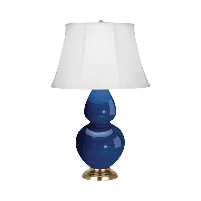 Double Gourd Large Accent Table Lamp in Marine Blue/Silk Stretch/Brass.