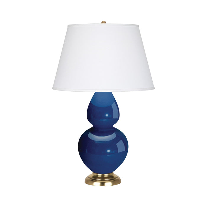 Double Gourd Large Accent Table Lamp in Marine Blue/Fabric Hardback/Brass.