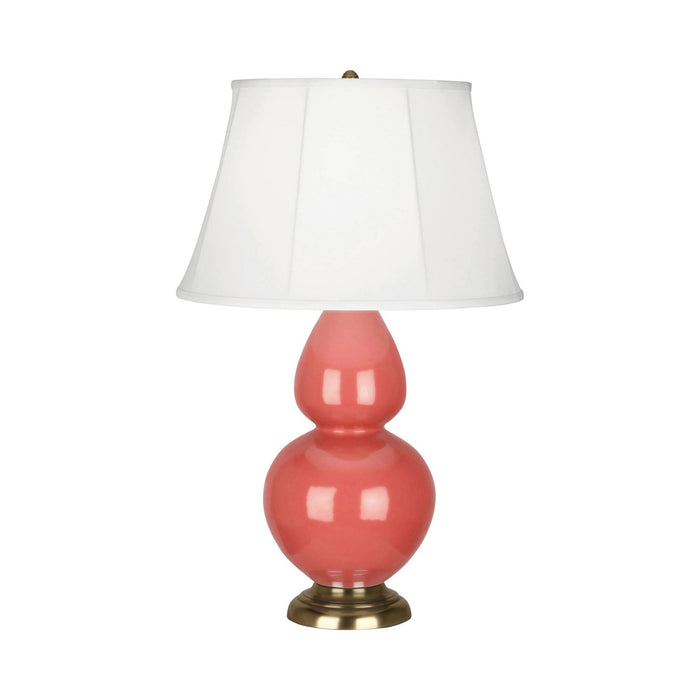 Double Gourd Large Accent Table Lamp with Brass Base in Melon/Silk Stretch.