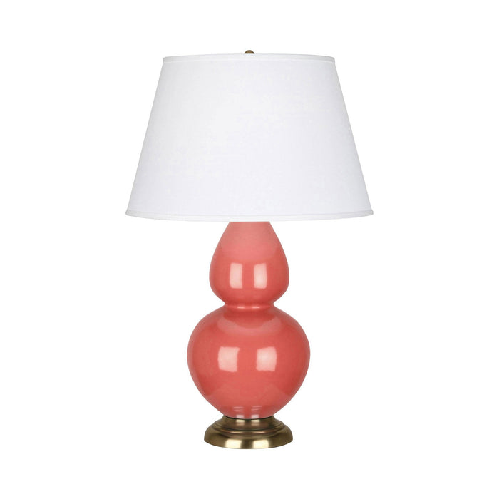 Double Gourd Large Accent Table Lamp in Melon/Fabric Hardback/Brass.