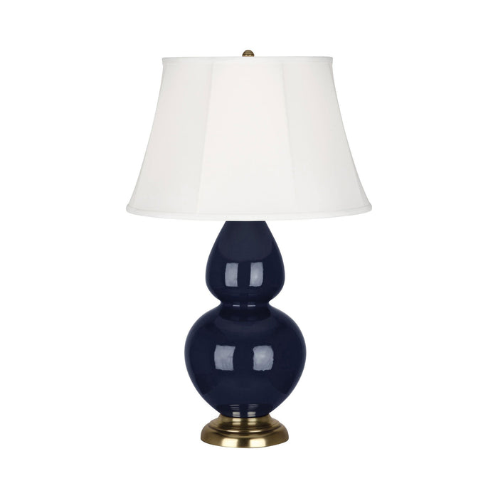 Double Gourd Large Accent Table Lamp with Brass Base in Midnight Blue/Silk Stretch.