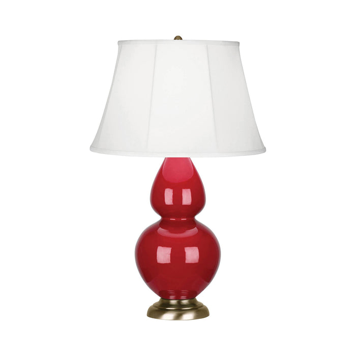 Double Gourd Large Accent Table Lamp with Brass Base in Ruby Red/Silk Stretch.