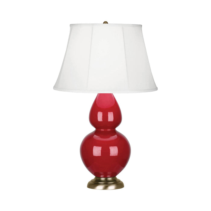 Double Gourd Large Accent Table Lamp in Ruby Red/Silk Stretch/Brass.