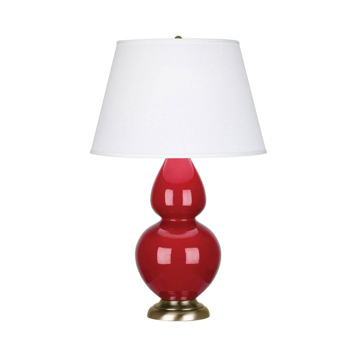 Double Gourd Large Accent Table Lamp with Brass Base in Ruby Red/Fabric Hardback.
