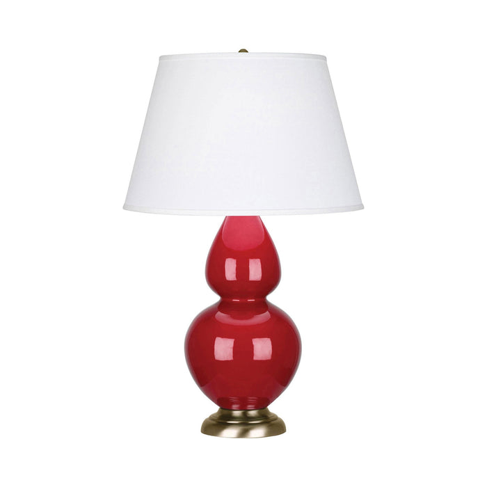Double Gourd Large Accent Table Lamp in Ruby Red/Fabric Hardback/Brass.