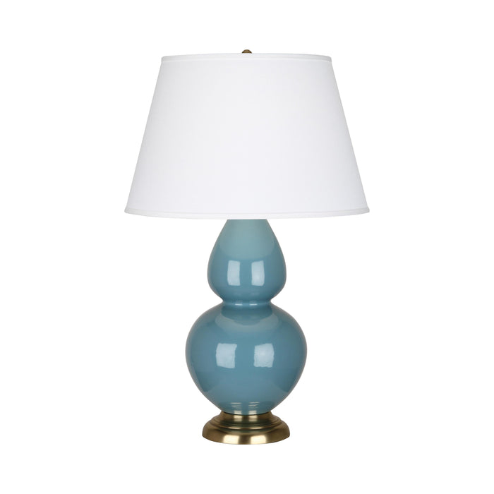 Double Gourd Large Accent Table Lamp with Brass Base in Steel Blue/Fabric Hardback.