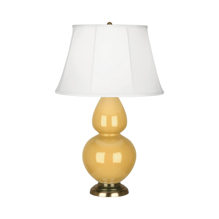 Double Gourd Large Accent Table Lamp in Sunset Yellow/Silk Stretch/Brass.