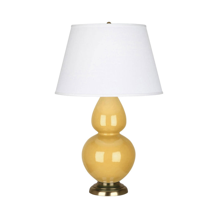 Double Gourd Large Accent Table Lamp in Sunset Yellow/Fabric Hardback/Brass.