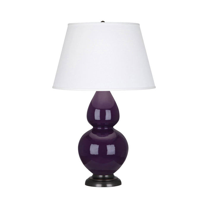 Double Gourd Large Accent Table Lamp with Bronze Base in Amethyst/Fabric Hardback.