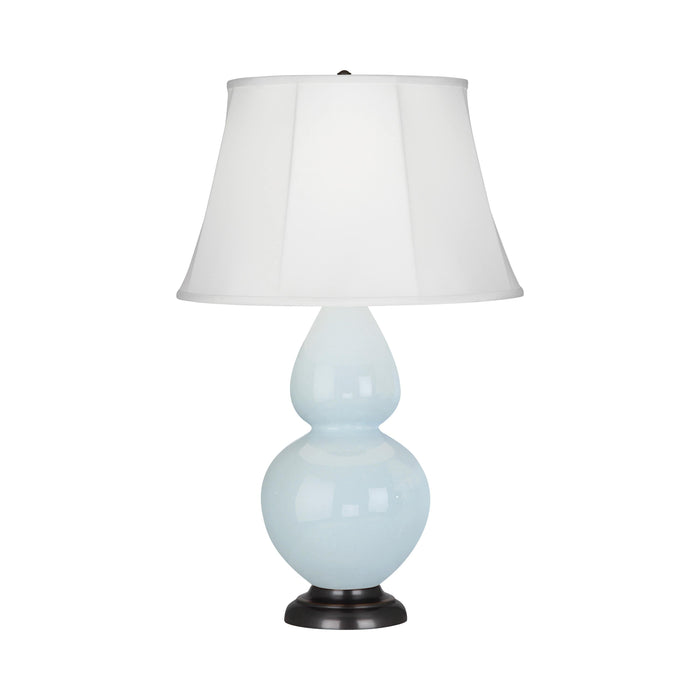 Double Gourd Large Accent Table Lamp with Bronze Base in Baby Blue/Silk Stretch.