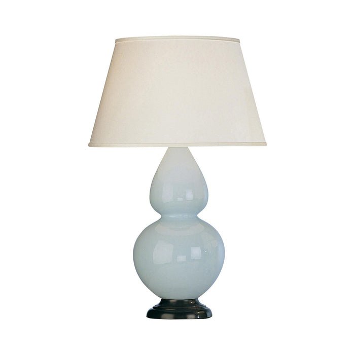 Double Gourd Large Accent Table Lamp with Bronze Base in Baby Blue/Fabric Hardback.