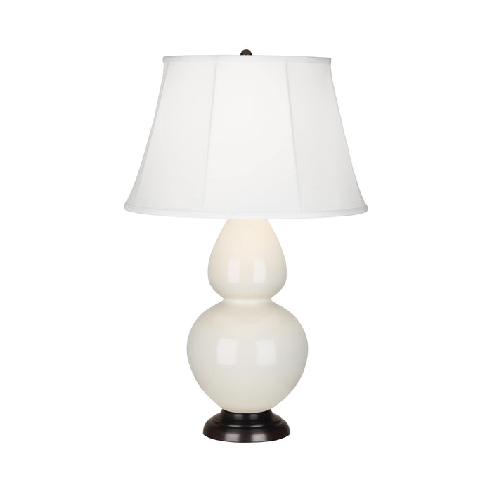 Double Gourd Large Accent Table Lamp with Bronze Base in Bone/Silk Stretch.