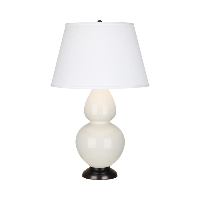 Double Gourd Large Accent Table Lamp with Bronze Base in Bone/Fabric Hardback.