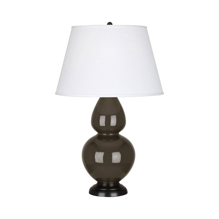 Double Gourd Large Accent Table Lamp with Bronze Base in Brown Tea/Fabric Hardback.