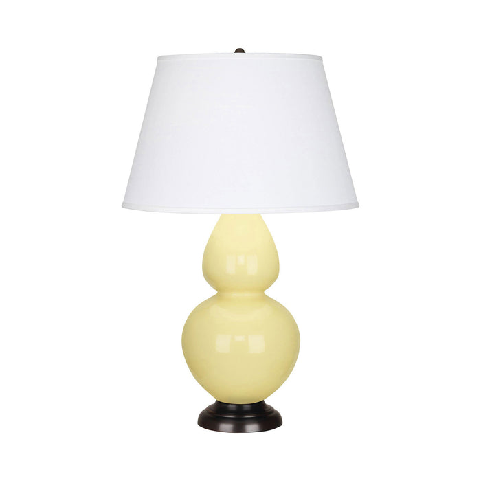 Double Gourd Large Accent Table Lamp with Bronze Base in Butter/Fabric Hardback.