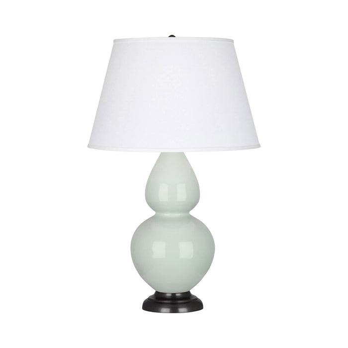 Double Gourd Large Accent Table Lamp with Bronze Base in Celadon/Fabric Hardback.