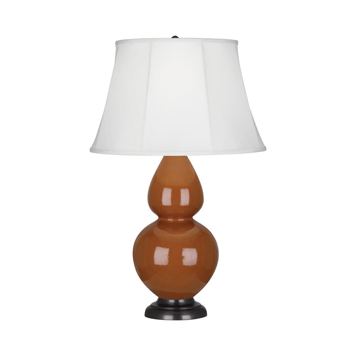 Double Gourd Large Accent Table Lamp with Bronze Base in Cinnamon/Silk Stretch.