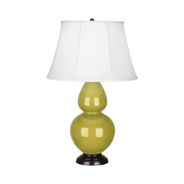 Double Gourd Large Accent Table Lamp with Bronze Base in Citron/Silk Stretch.