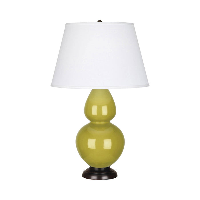 Double Gourd Large Accent Table Lamp with Bronze Base in Citron/Fabric Hardback.