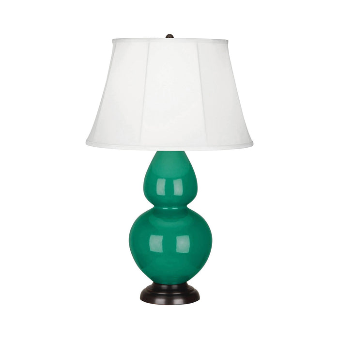 Double Gourd Large Accent Table Lamp with Bronze Base in Emerald Green/Silk Stretch.