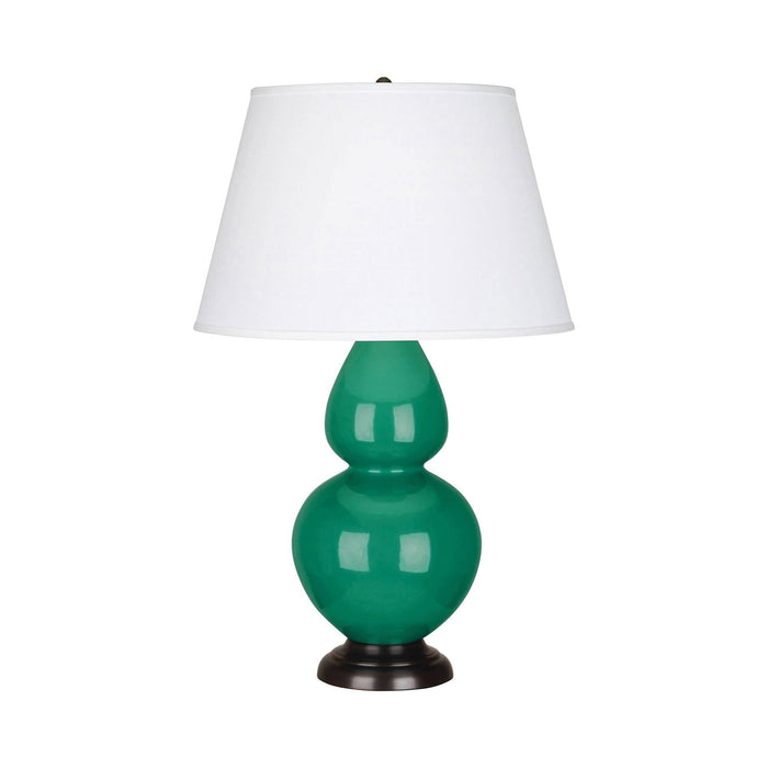 Double Gourd Large Accent Table Lamp with Bronze Base in Emerald Green/Fabric Hardback.