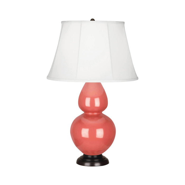 Double Gourd Large Accent Table Lamp with Bronze Base in Melon/Silk Stretch.