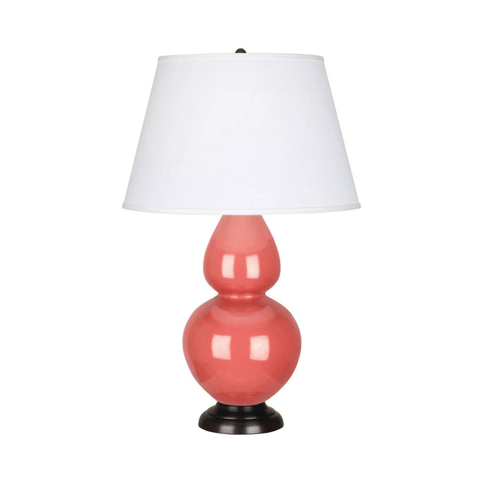 Double Gourd Large Accent Table Lamp with Bronze Base in Melon/Fabric Hardback.
