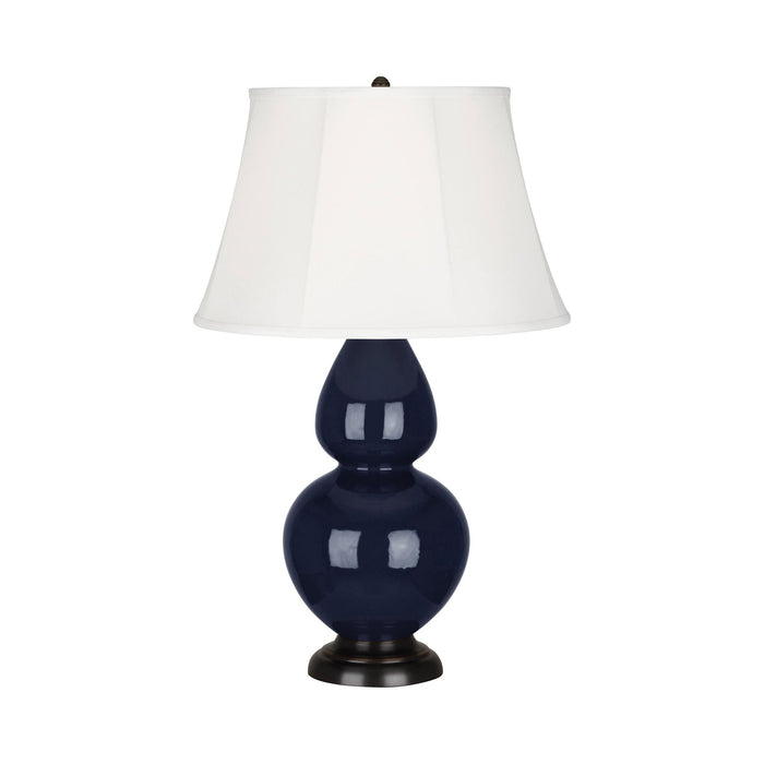 Double Gourd Large Accent Table Lamp with Bronze Base in Midnight Blue/Silk Stretch.