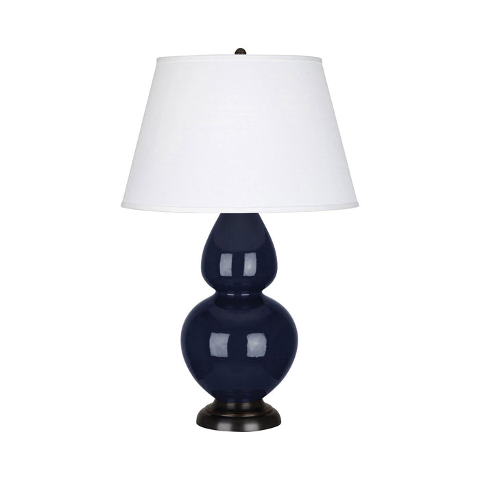 Double Gourd Large Accent Table Lamp with Bronze Base in Midnight Blue/Fabric Hardback.