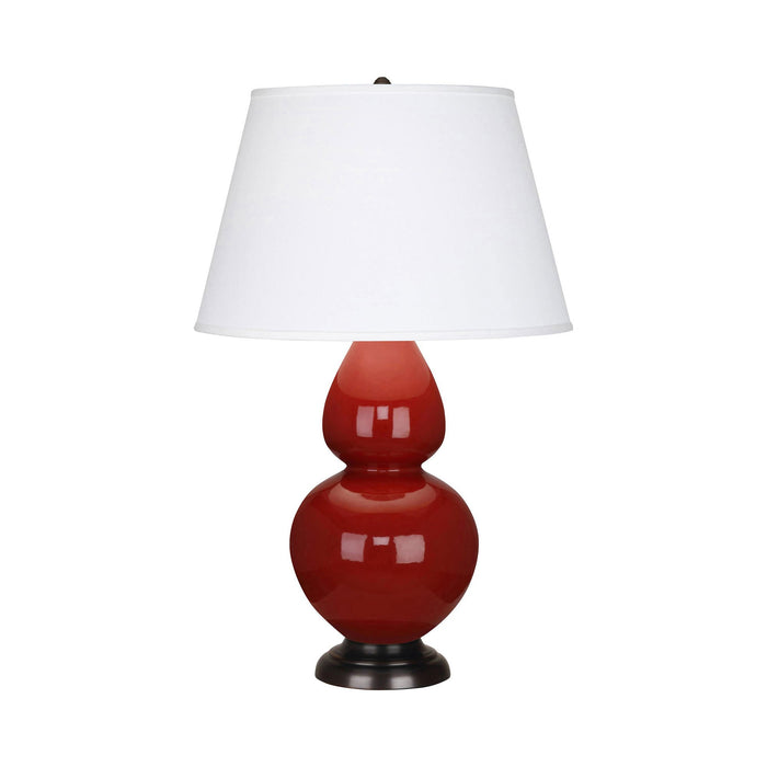 Double Gourd Large Accent Table Lamp with Bronze Base in Oxblood/Fabric Hardback.