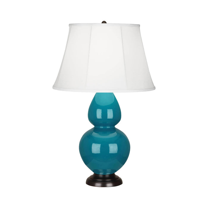 Double Gourd Large Accent Table Lamp with Bronze Base in Peacock/Silk Stretch.