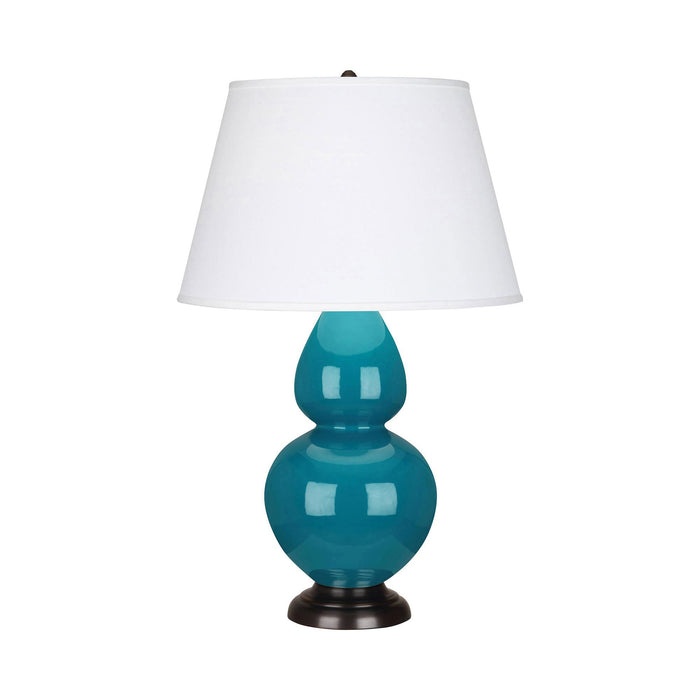 Double Gourd Large Accent Table Lamp with Bronze Base in Peacock/Fabric Hardback.