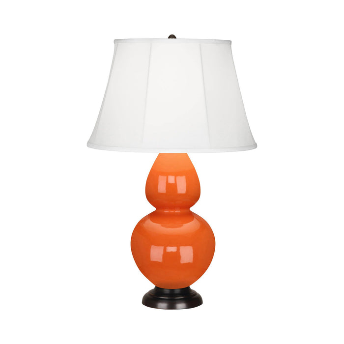 Double Gourd Large Accent Table Lamp with Bronze Base in Pumpkin/Silk Stretch.
