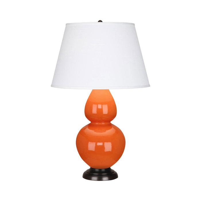 Double Gourd Large Accent Table Lamp with Bronze Base in Pumpkin/Fabric Hardback.
