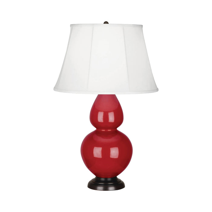 Double Gourd Large Accent Table Lamp with Bronze Base in Ruby Red/Silk Stretch.