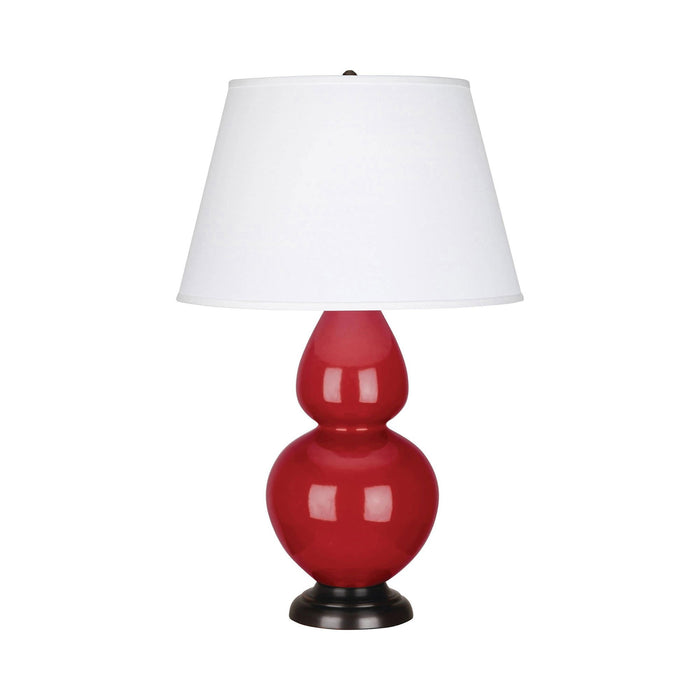 Double Gourd Large Accent Table Lamp with Bronze Base in Ruby Red/Fabric Hardback.