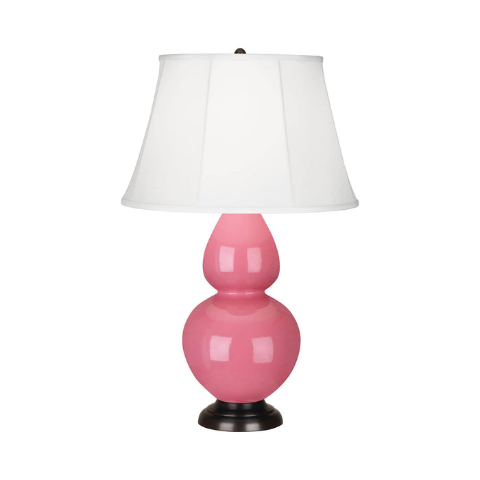 Double Gourd Large Accent Table Lamp with Bronze Base in Schiaparelli Pink/Silk Stretch.
