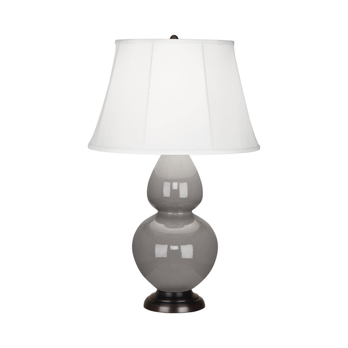Double Gourd Large Accent Table Lamp with Bronze Base in Smoky Taupe/Silk Stretch.