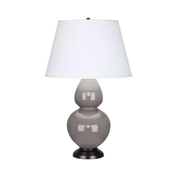 Double Gourd Large Accent Table Lamp with Bronze Base in Smoky Taupe/Fabric Hardback.