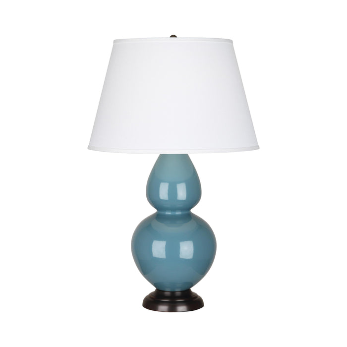 Double Gourd Large Accent Table Lamp with Bronze Base in Steel Blue/Fabric Hardback.