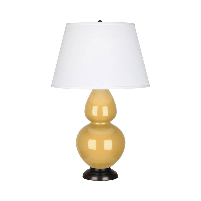Double Gourd Large Accent Table Lamp with Bronze Base in Sunset Yellow/Fabric Hardback.
