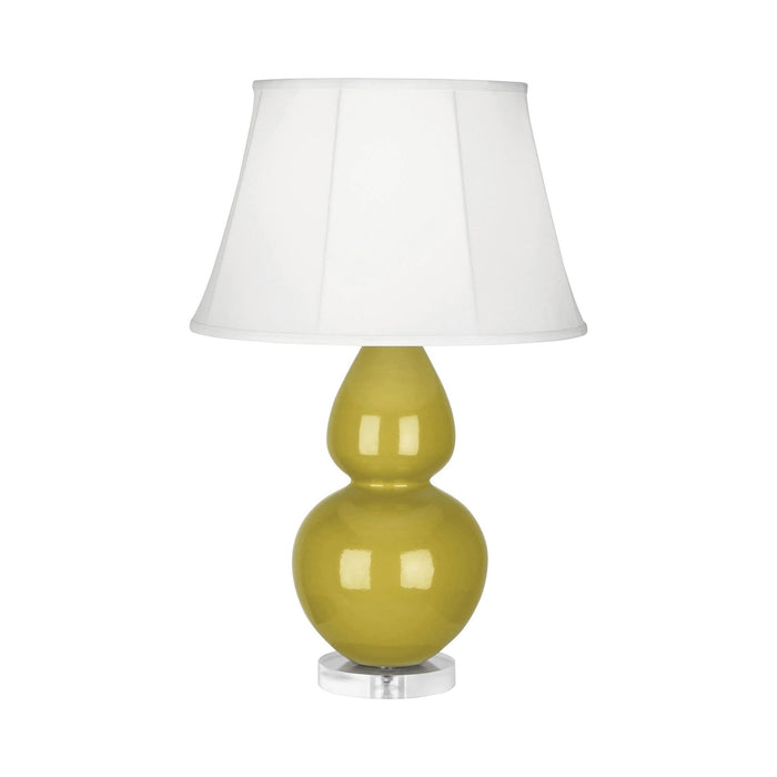 Double Gourd Large Accent Table Lamp with Lucite Base in Citron/Silk Stretch.